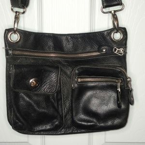 Roots Black Leather Village Crossbody Bag